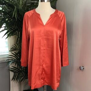 Chico's Satin V-Neck Tunic Top - Coral Orange